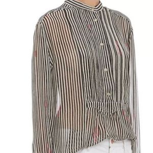 Isabel marant Black White Pink Stripe Chiffon Charley Blouse /size38